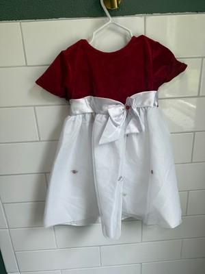 Vintage Toddler little Lindsey red velvet and white with roses size 2Tdress