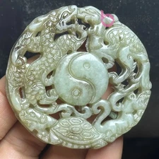 Rare Old Chinese Ancient Xiu Jade Carving Eight Diagram Pendant