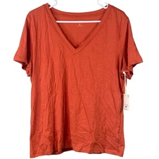 NWT-a.n.a. A New Approach Top Women's Size XL Orange V-Neck Short Sleeve Basic