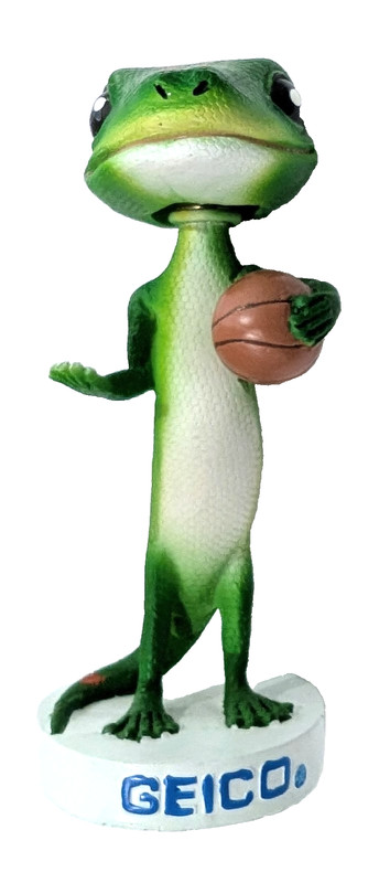 Geico Gecko Bobblehead With Basketball 5" Tall Round Base Insurance Advertising