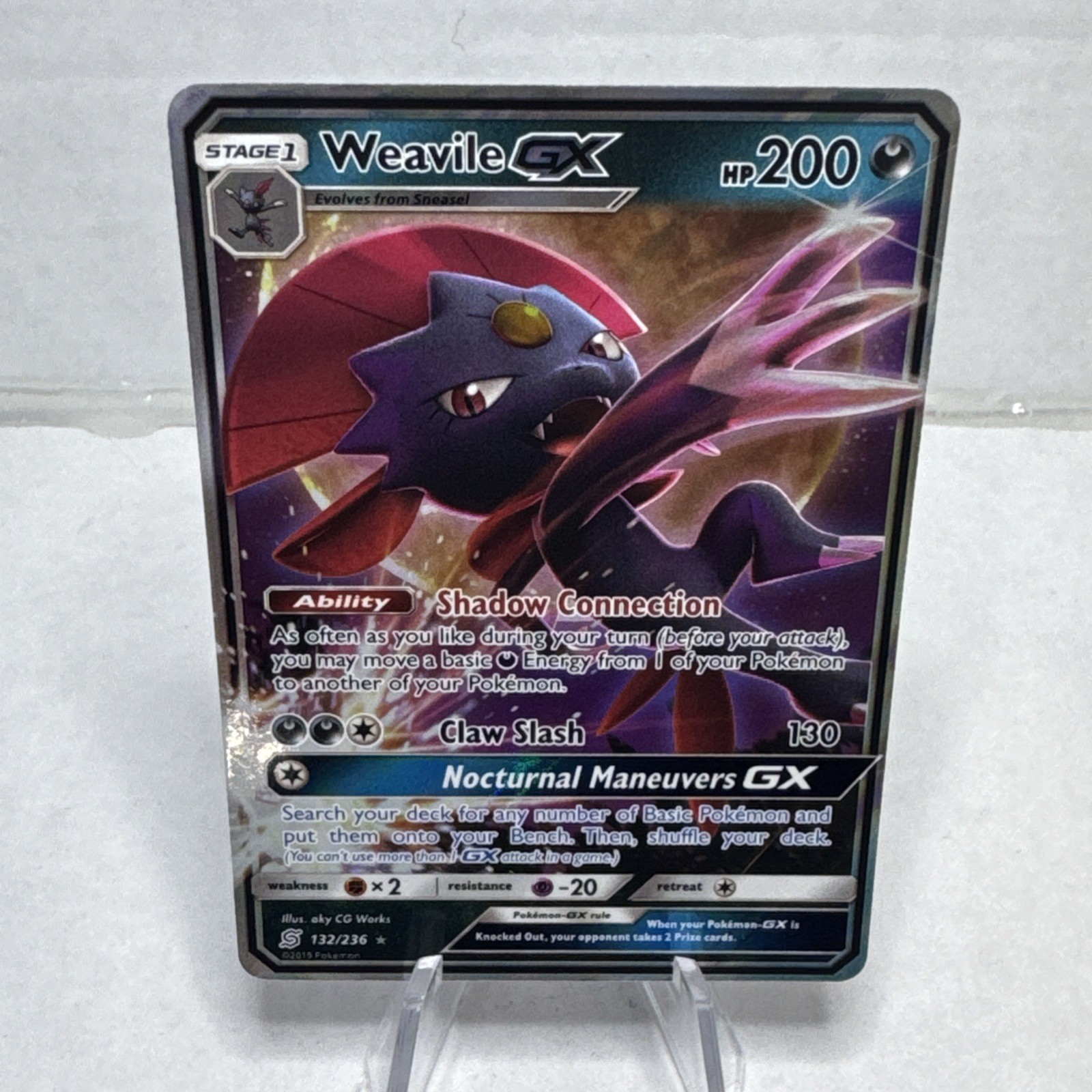 Pokemon TCG Weavile GX 132/236 Card Unified Minds Holo Ultra Rare Mint