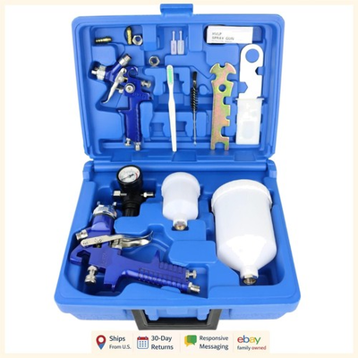 #ad 2 Spray Gun Set with Locking Air Pressure Regulator and Cleaning Kit Included $66.38