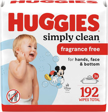 Simply Clean Unscented Baby Diaper Wipes, 3 Flip-Top Packs 192 Wipes Total , Pa