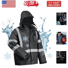100 Waterproof Safety Jackets for Men, Hi Vis Reflective Work Jackets, Const...