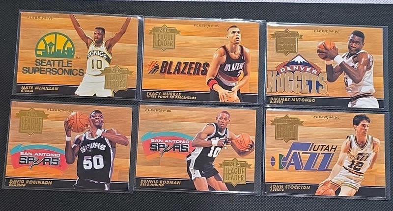 Fleer 94-95 NBA League Leader 6-Card Lot Mutombo Robinson Rodman Stockton Murray