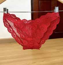 Vintage Silky Nylon Hi Cut Panty Sheer Sissy Biniki Floral Lace Briefs W. 28-30"