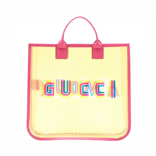 Gucci Children's Vinyl × Leather Hand bag Yellow x pink