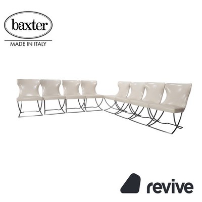 Baxter Paloma 8-Piece Leather Dining Chair Set Beige White Chrome