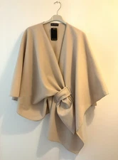 Ribbed Knit Cape Wrap with Adjustable Knot Creamy Beige by Kurt Muller One Size