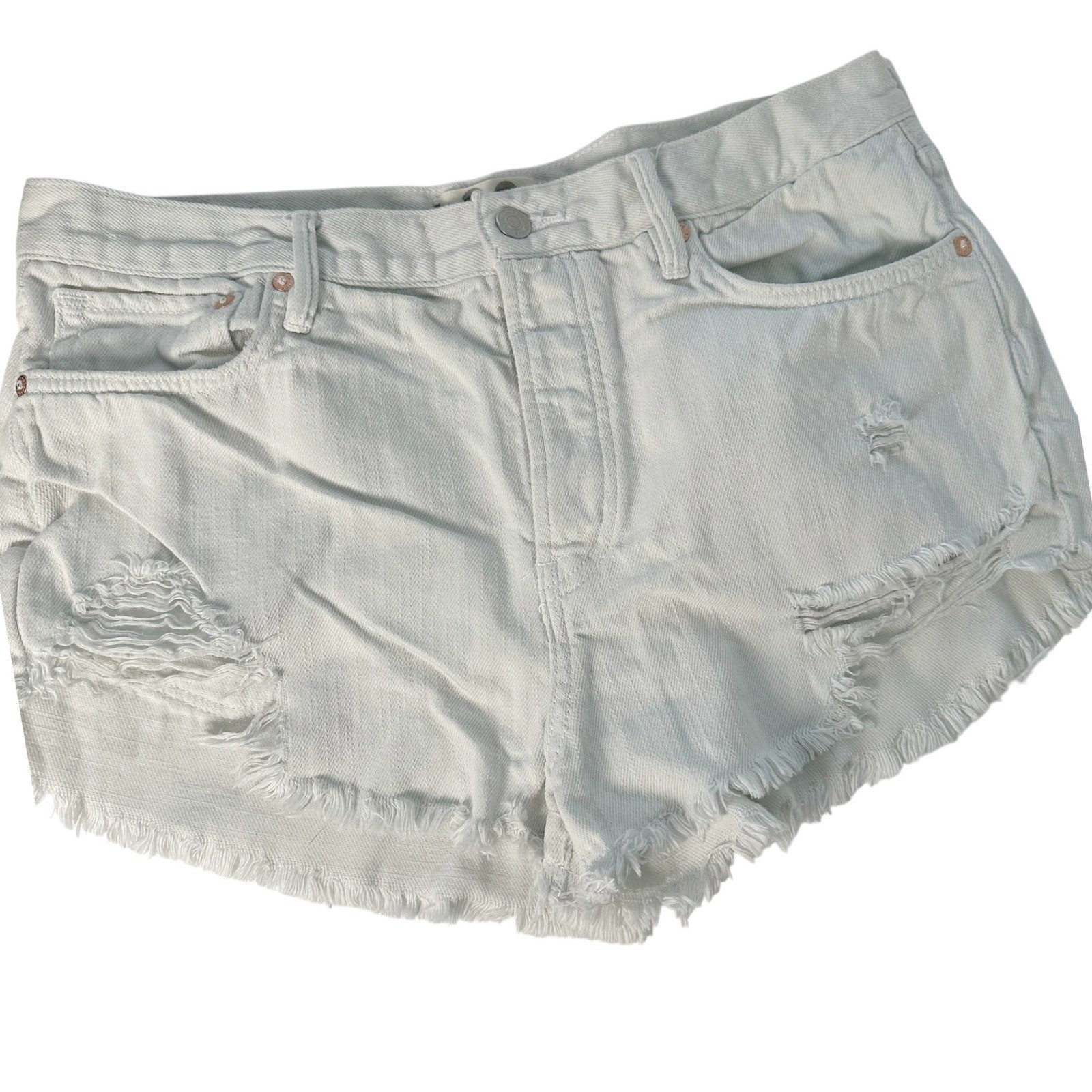 We The Free Denim Shorts Women 30 Light Wash Distressed High Rise Button Fly