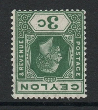 Ceylon 1912-25 3c Blue-green with Inverted watermark SG 302w Mint.
