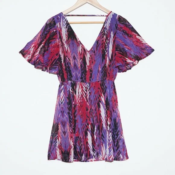 Vestido Johnny Martin Mangas Acampanadas Púrpura XS Bohemio Cóctel Fiesta Verano Foto 2 de 4