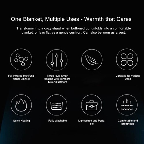USB Shawl Electric Heating Blanket 6 Heating Zones Waterproof Vest Scarf Bla BUN - Picture 9 of 24