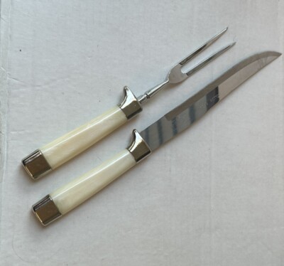 Regent Sheffield Carving Set Hollow Ground England Bakelite White Pearl Handles