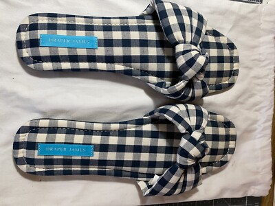 Draper James Abbie Slides in Nassau Navy Gingham - Size M (7-8) - BRAND NEW