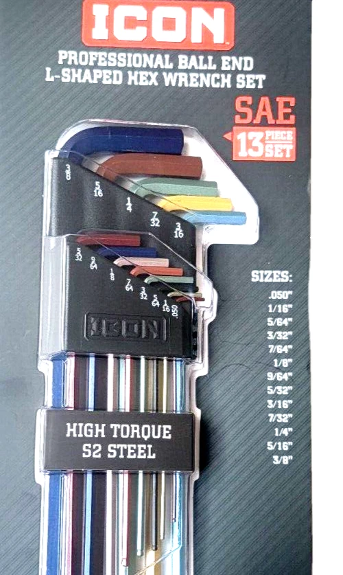Icon Professional Ball End L-Shaped Hex Wrench Set Sae 13pc Color Coded - Image 3 of 4