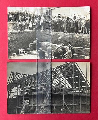 2 x Private Photo Postcard Oberlungwitz around 1910/20 Foundation Stone Laying and Topping Out Ceremony (132893
