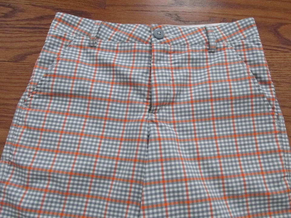 PUMA Golf Junior Boys Size M Orange+Gray+White Plaid Golf Shorts - Image 2 of 4