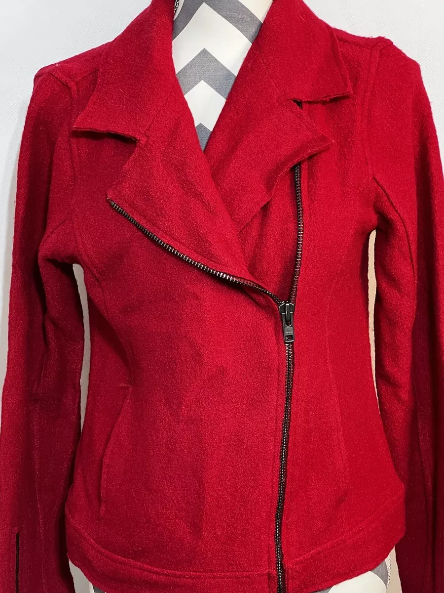 Tahari Red Wool Viscose Zip Up Moto Jacket Shirt Women Small