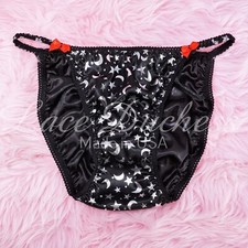 HALLOWEEN Satin Sissy DUCHESS Black Satin Foil Star ladies bikini panties sz 5