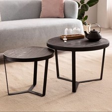 Couchtisch FineBuy Wohnzimmertisch 2er Set Rund Holz Steinoptik Tisch Schwarz