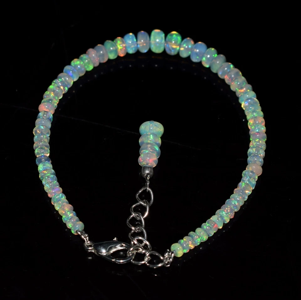 Natural Ethiopian Wello Fire Opal Gemstone Fire Beads 7.5"Bracelet F01784 - Image 4 of 4