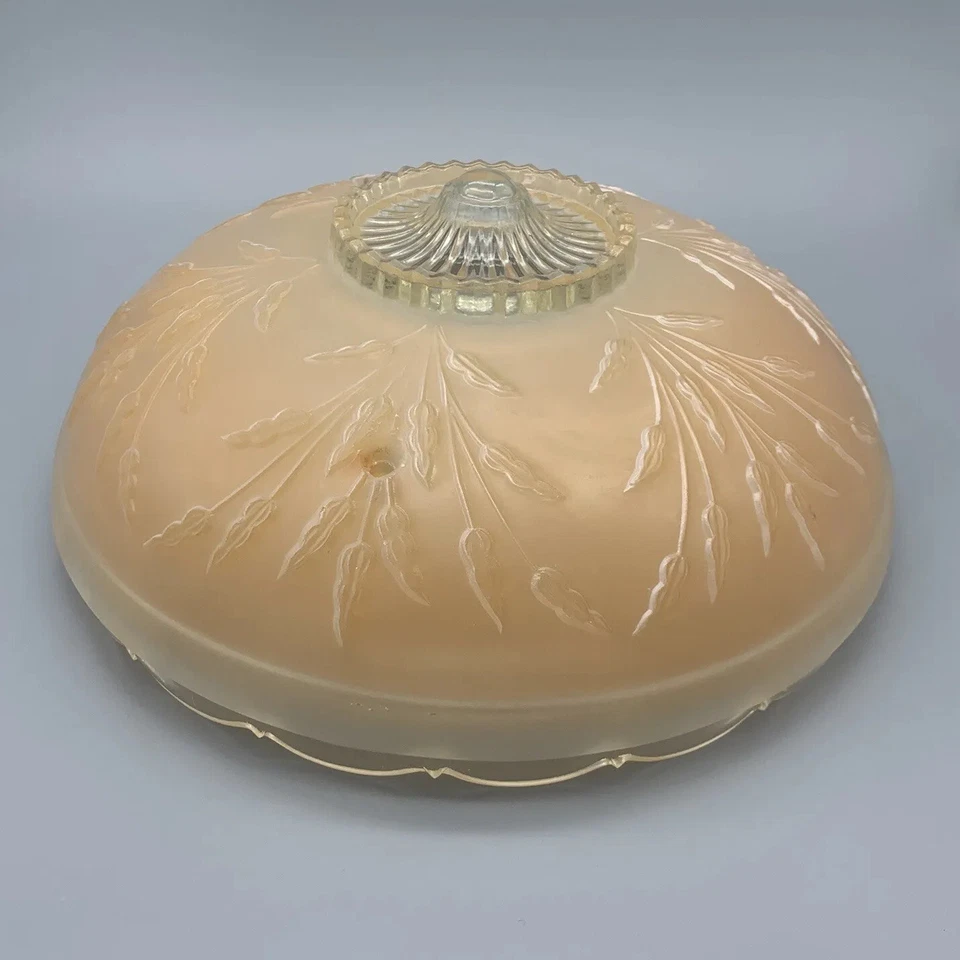 Винтажный ар-деко розовый матовый стеклянный 3 отверстия зубчатый тисненый подвесной свет абажур - Изображение 4 из 4