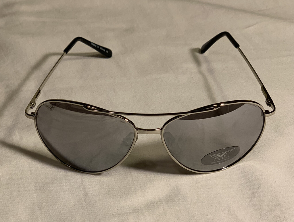 Silver Aviator Sunglasses for Men and Women with Mirrored Lenses Offering 100% UV Protection-image