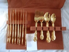 Rogers Stanley Roberts  40 Pc Stainless Gold Flatware