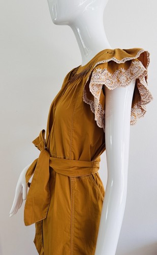 ULLA JOHNSON Ojales Bordado Pierna Ancha Mono Vestido Algodón Popelina Mostaz... - Imagen 10 de 24