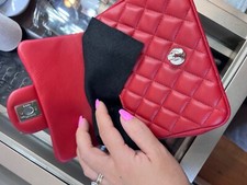 chanel mini square flap bag in red lambskin silver hardware nwt