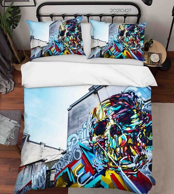3D Skull Abstract Graffiti Quilt Cover Set Bedding Sets Pillowcases Queen