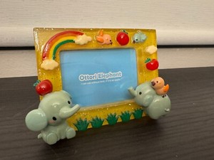Resin Clay Handpainted Picture Frame Elephants Birds Apple Rainbow Nursery