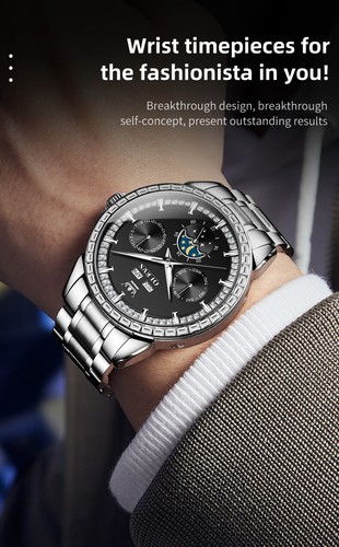 OLEVS Automatic Watch Moon Phase Day Date Luminous Hands Men's Mechanical Watch - Picture 4 of 18