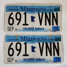 2018 Minnesota 10,000 Lakes License Plate Matched Pair # 691 - VNN