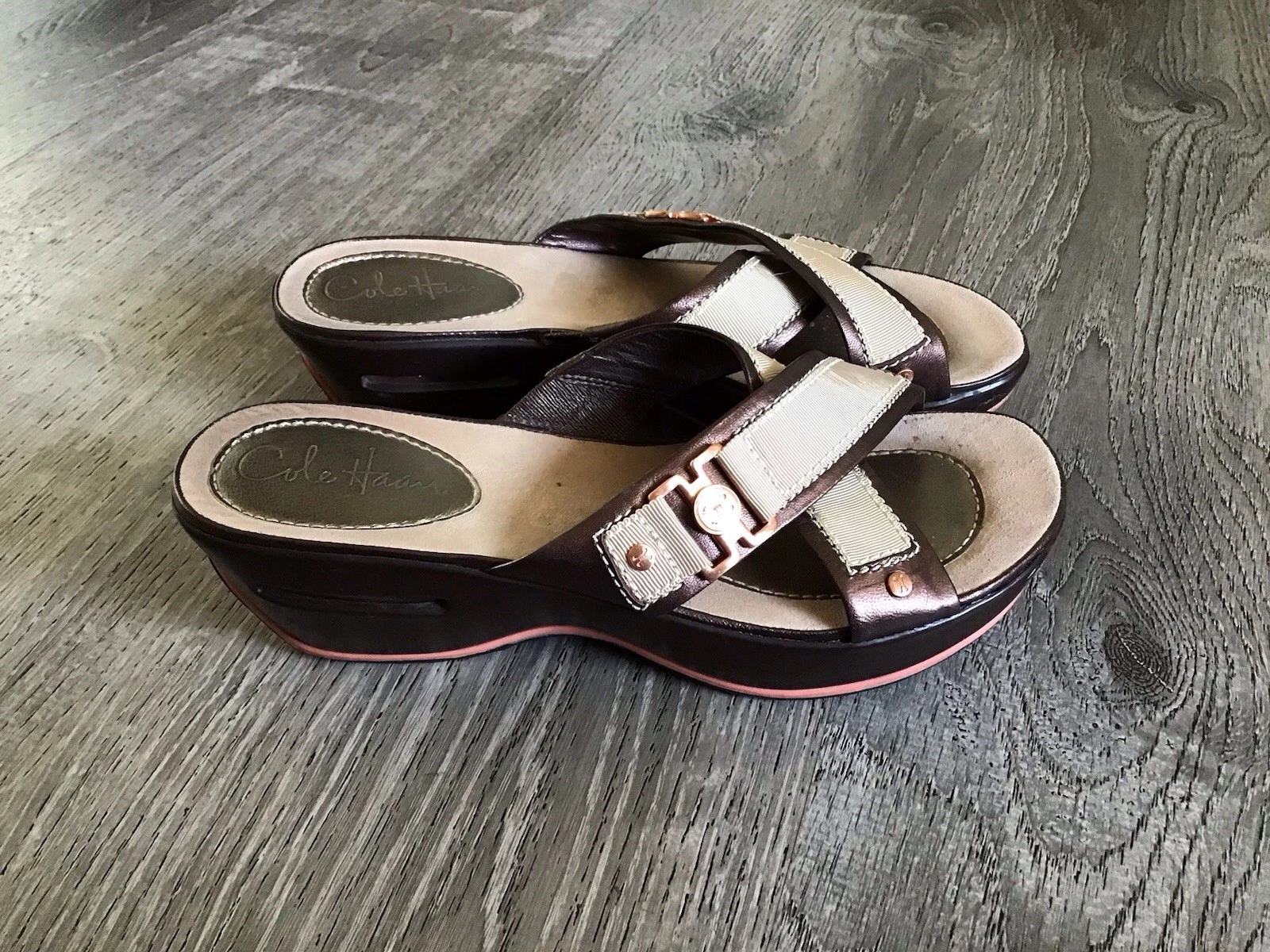 NIKE Sandali donna Cole Haan D24669 slip on taglia 7 5 B slide zeppa tacco N!ke Air