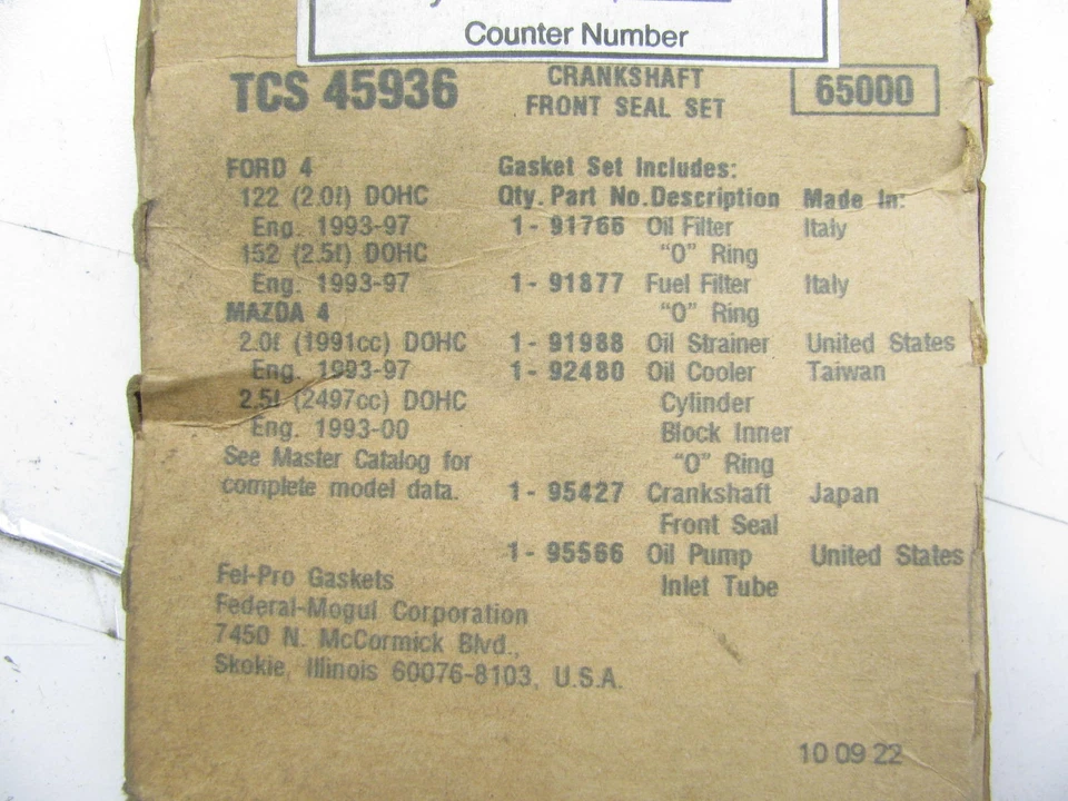 Fel-Pro TCS45936 FRONT Engine Crankshaft Seal Kit 93-03 Ford Mazda 1.8L 2.5L I4 - Image 2 of 2