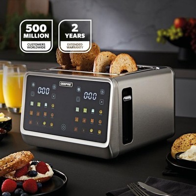 GEEPAS DIGITAL 4-Scheiben-Toaster extra breite lange Schlitze für Krümel Bagels 1770W