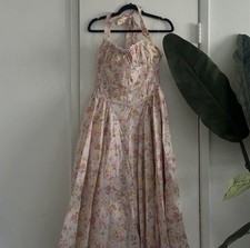 House Of Cb ADABELLA Pink Meadow Print Cotton Halter Midi Sundress