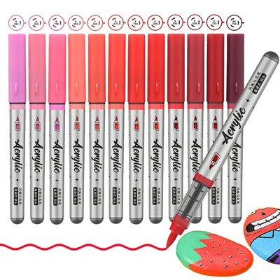 Red Acrylic Paint Pens,12 Color Paint Pen Markers,Brush Tip Paint Pens for Ro...