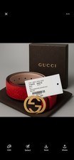 Authentic Gucci Red Sima Belt Gold GG Buckle Size 36/38