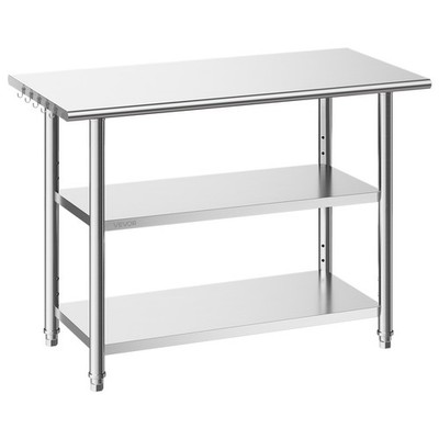 VEVOR Commercial Stainless Steel Table Kitchen Prep Table 24x48 Inch 3 Tier