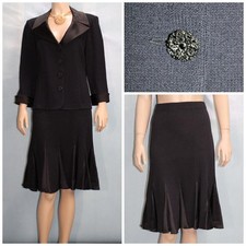 St John Evening Knit Black Jacket Skirt L Size 10 12 2pc Suit Buttons Satin Trim