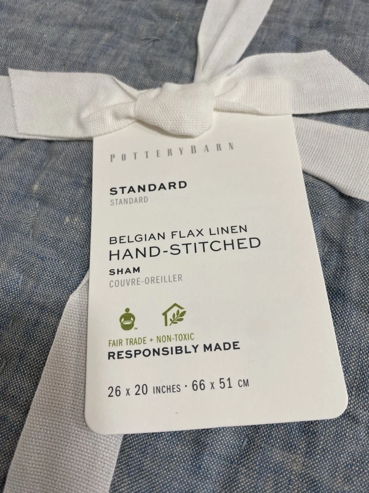 2 NUEVAS fundas de lino belga acolchadas Pottery Barn cosidas a mano ESTÁNDAR Foto 3 de 4