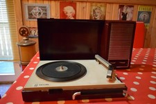 Kofferplattenspieler Netz+Batterie 60er Vintage PHILIPS ORGINAL Bordeaux- Rot