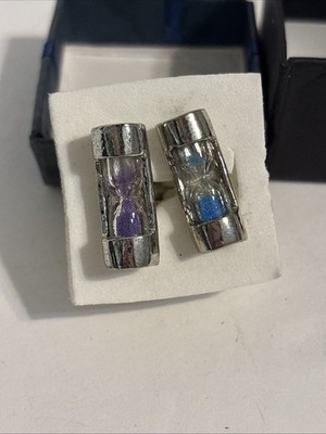 Sand Timer Pair Cufflinks Blue/ Purple Sandtimer. Real Sand Moving. Some Wear