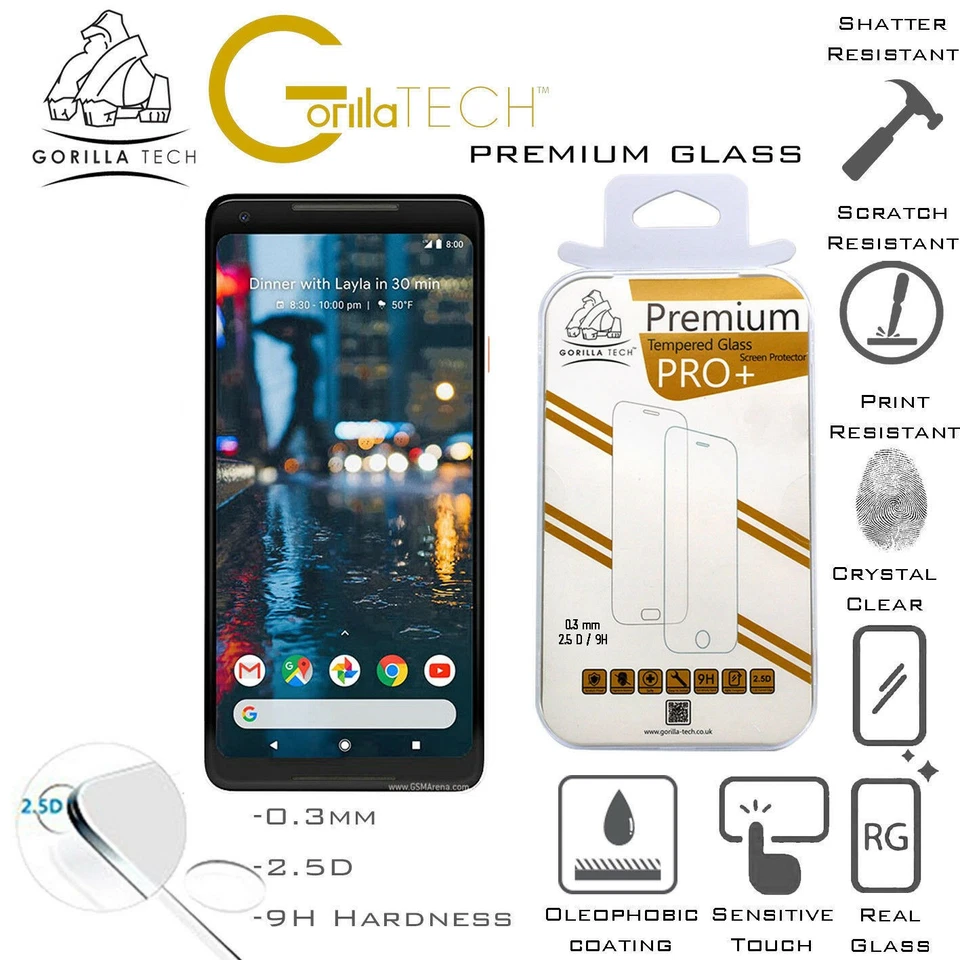 New Google Pixel 2 XL Genuine Gorilla Tech Brand Tempered Glass Screen Protector - Image 2 of 4