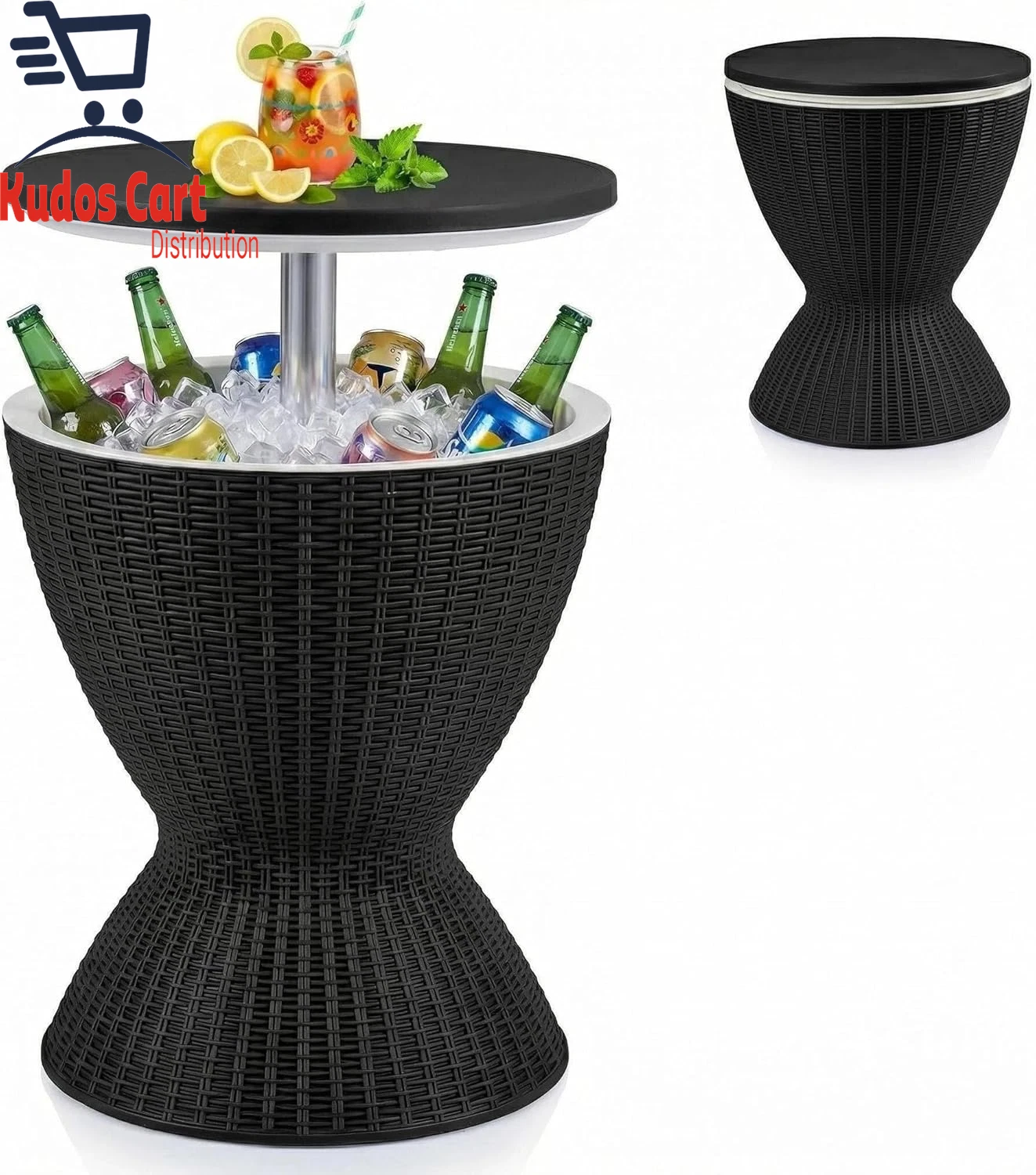 Ice Bucket Table 30L Drinks Beer Cooler Telescopic Tabletop Outdoor Garden Black