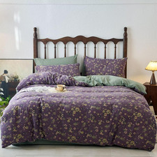 Vintage Purple Green Floral Queen Duvet Cover 100 Cotton Muslin Jacquard 90x90