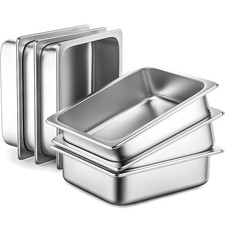 6 Pack Hotel Pans 1/2 Size 4"Deep Stainless Steel Steam Table 12.8"LX10.4"W Anti